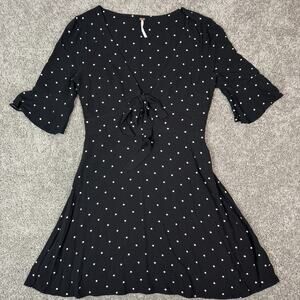 Free People Black White Polka Dots V-Neck All Yours Pullover Mini Dress 2 $128